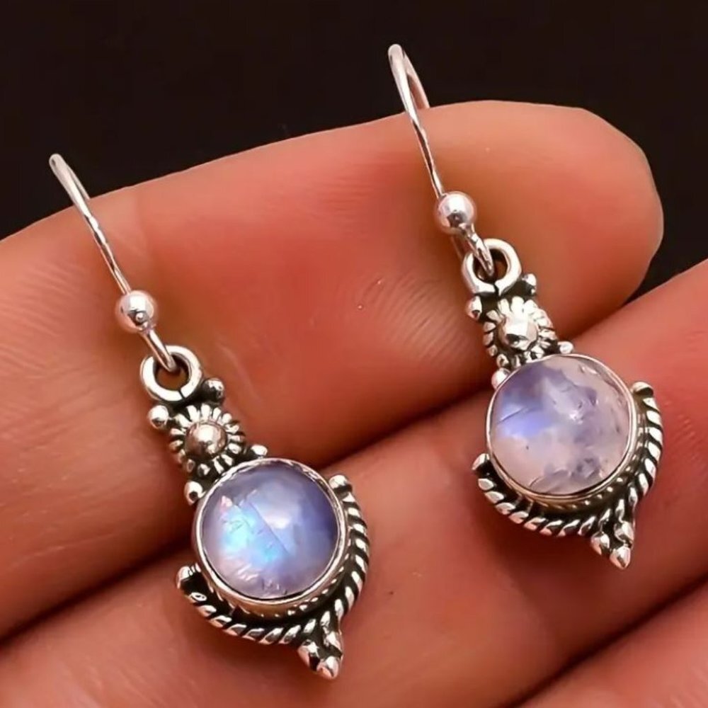 NEW Art Deco Silver Plated and Opalescent Glass Drop Earrings Pierced